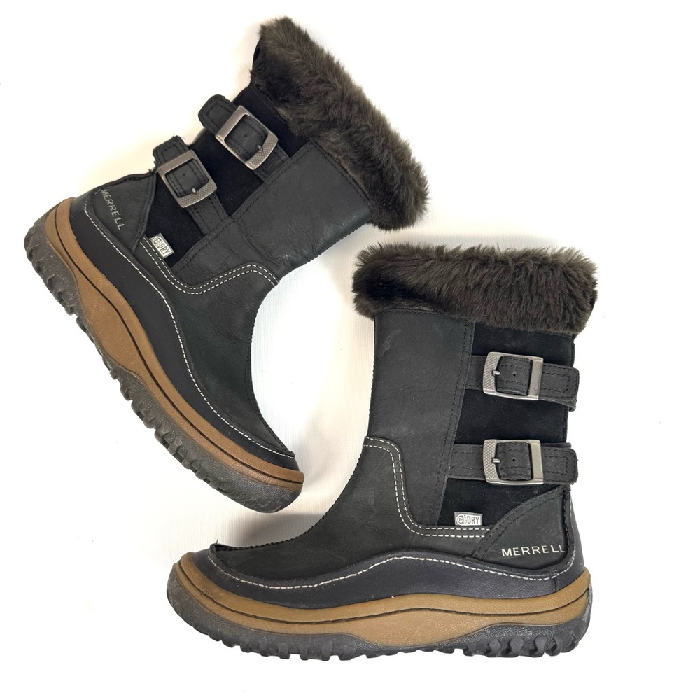 Merrell Decora Chant Waterproof Leather Winter Boots - black w fur - Sz 6 - Picture 17 of 17